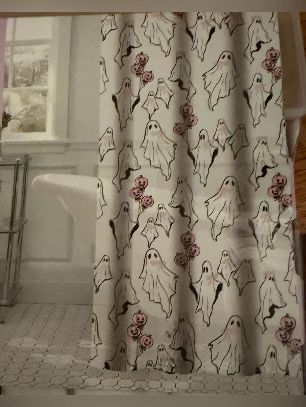 Printed PEVA Liner - Pink Ghost Pumpkin Shower Curtain Liner 70”x72” NWT